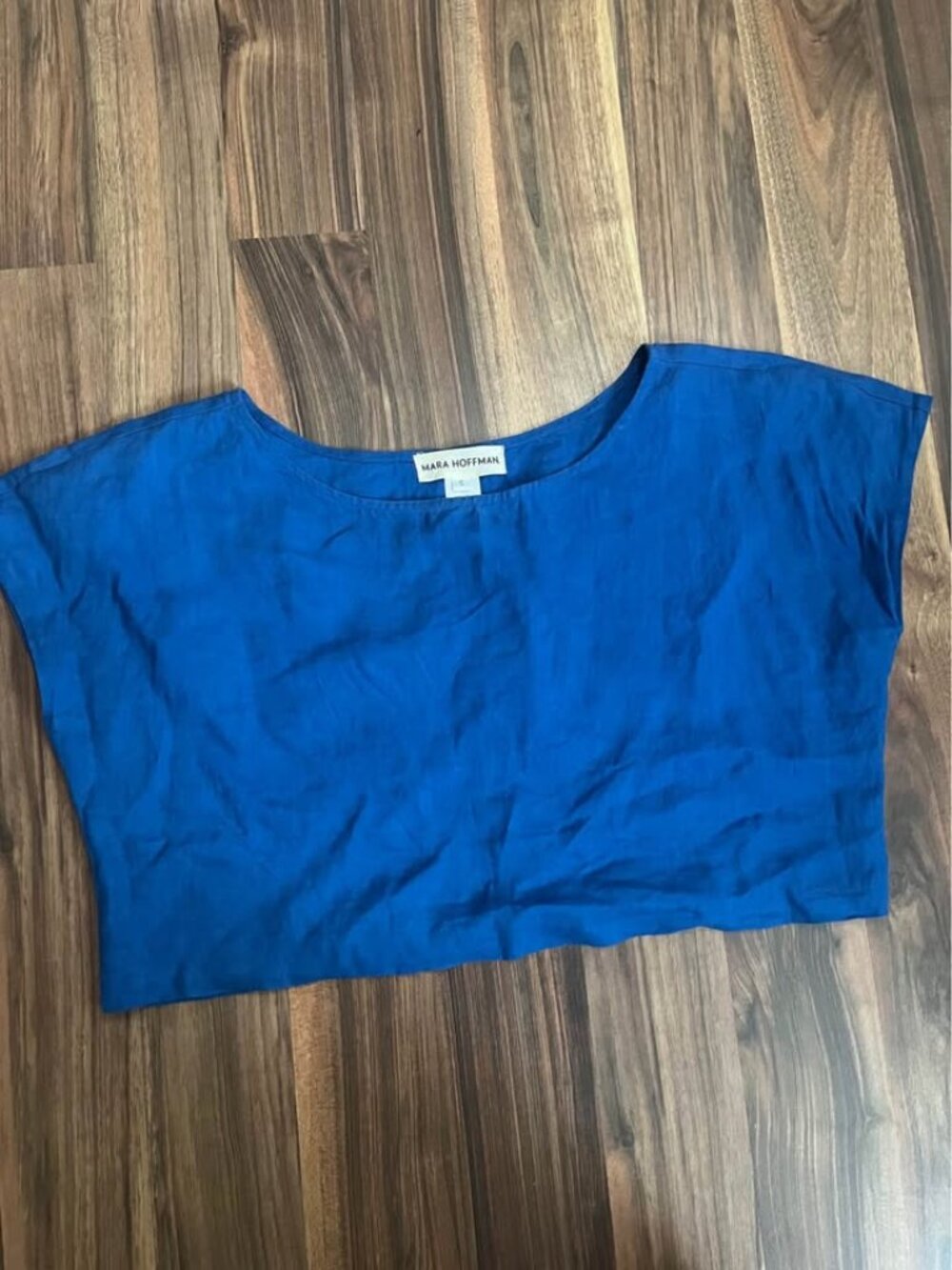 Mara Hoffman blue cropped linen top size small